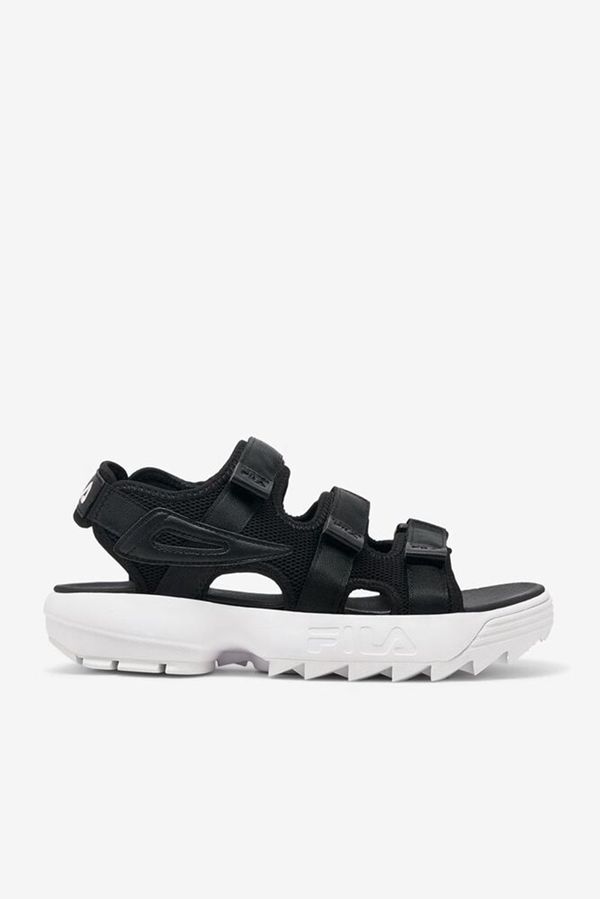 Sandalias Fila Hombre Negras / Negras / Blancas - Disruptor Leather Velcro - España 150736MSI